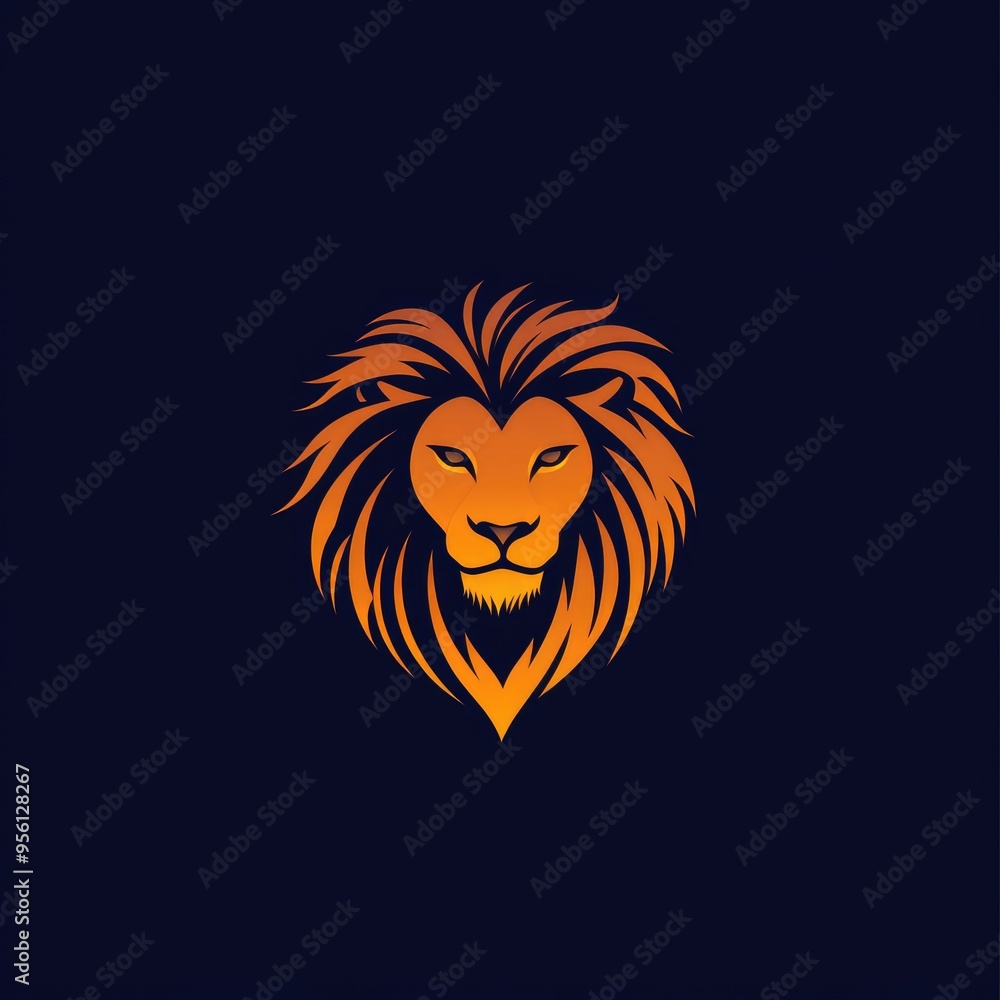 Orange Lion Head Illustration with Blue Background Orange Lion Head Illustration with Blue Background