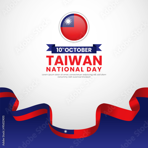 Taiwan National Day waving ribbon flag background. Taiwan independence day banner