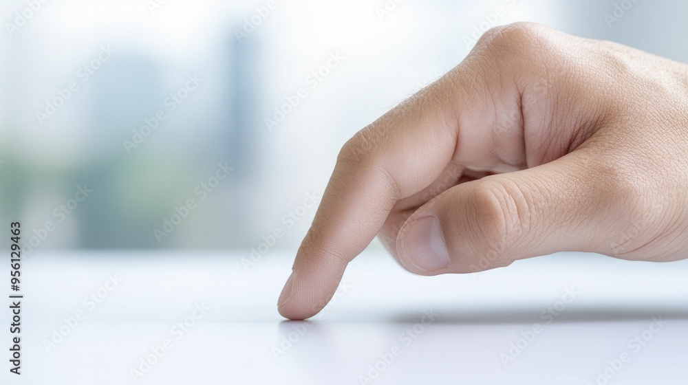 Naklejka premium A finger gently touches a smooth white surface