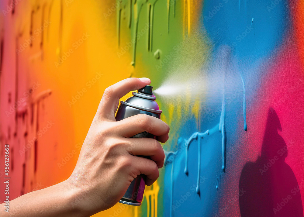 Mit einer Spraydose wird Farbe an die Wand gesprüht