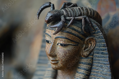 The Serene Gaze of Selket, Protector of the Dead, Adorned with a Scorpion, a Symbol of Protection and Rebirth photo