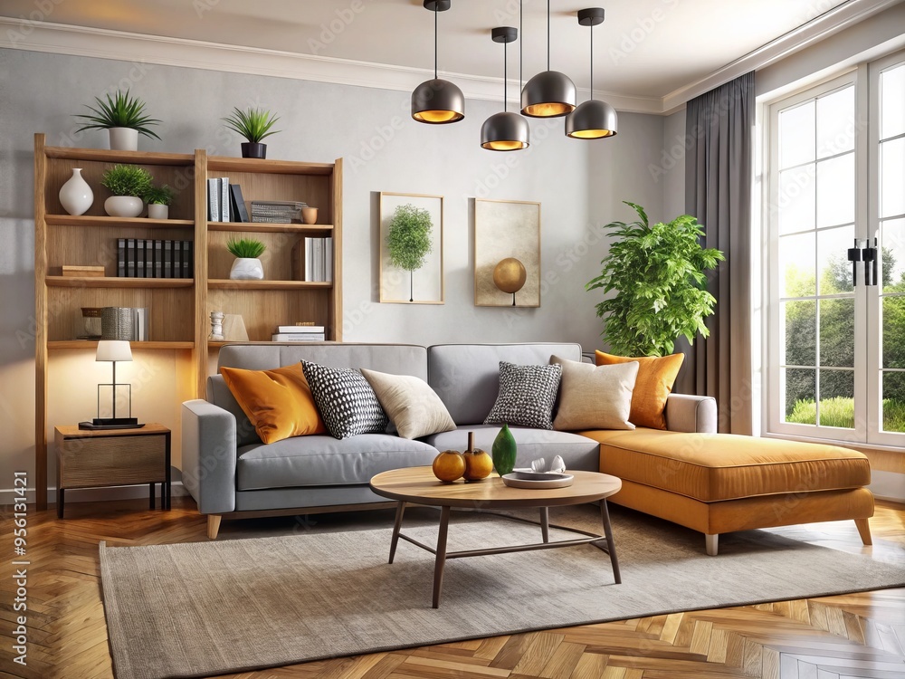 * Cozy up in this stylish modern living room, featuring a plush sofa and unique accent pieces, perfect * Cozy up in this stylish modern living room, featuring a plush sofa and unique accent pieces, perfect