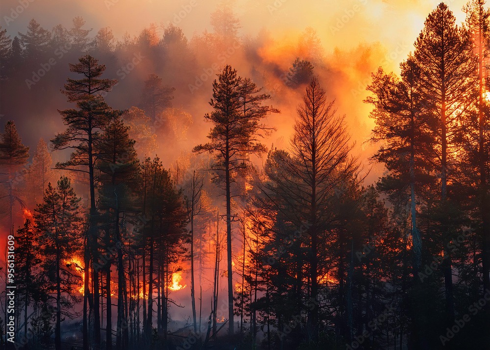 Starker Rauch über einem Waldbrand