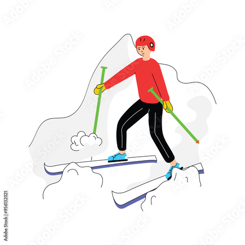 Biathlon skiing, winter competition, biathlon fla illustration