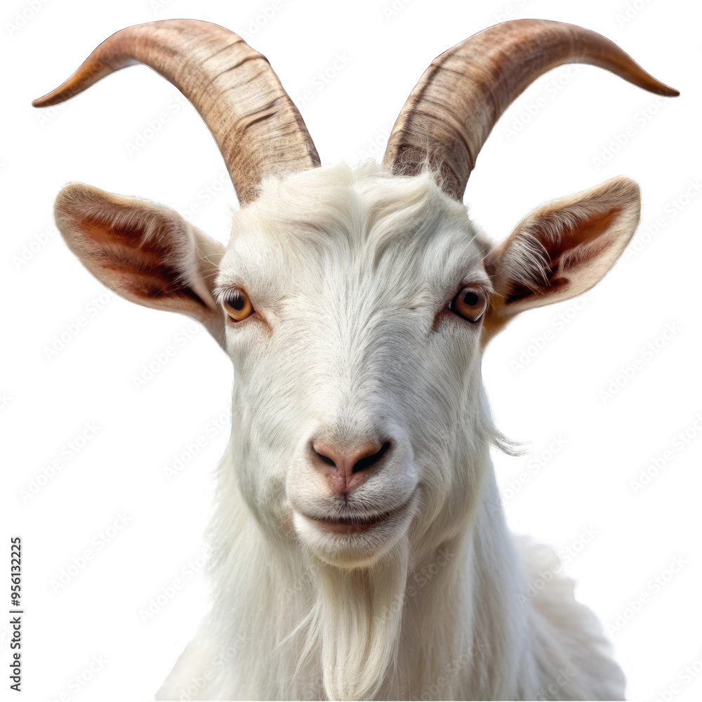 White horned goat portrait isolated on transparent background White horned goat portrait isolated on transparent background