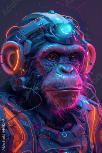 Cyberpunk Chimpanzee in Neon Lights