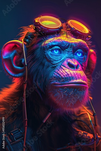 Cyberpunk Chimpanzee Portrait