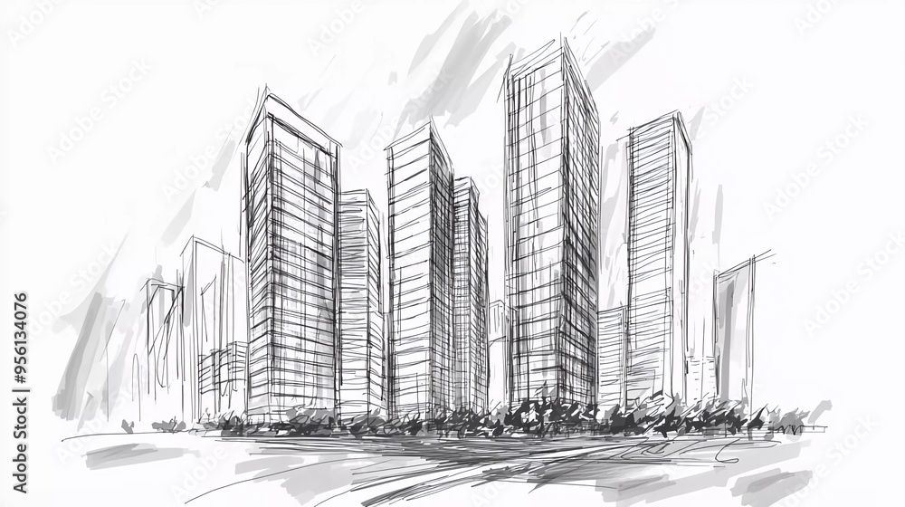 Fototapeta premium High rise building sketch. Good architecture