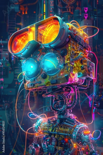 Cyberpunk Robot with Glowing Lights