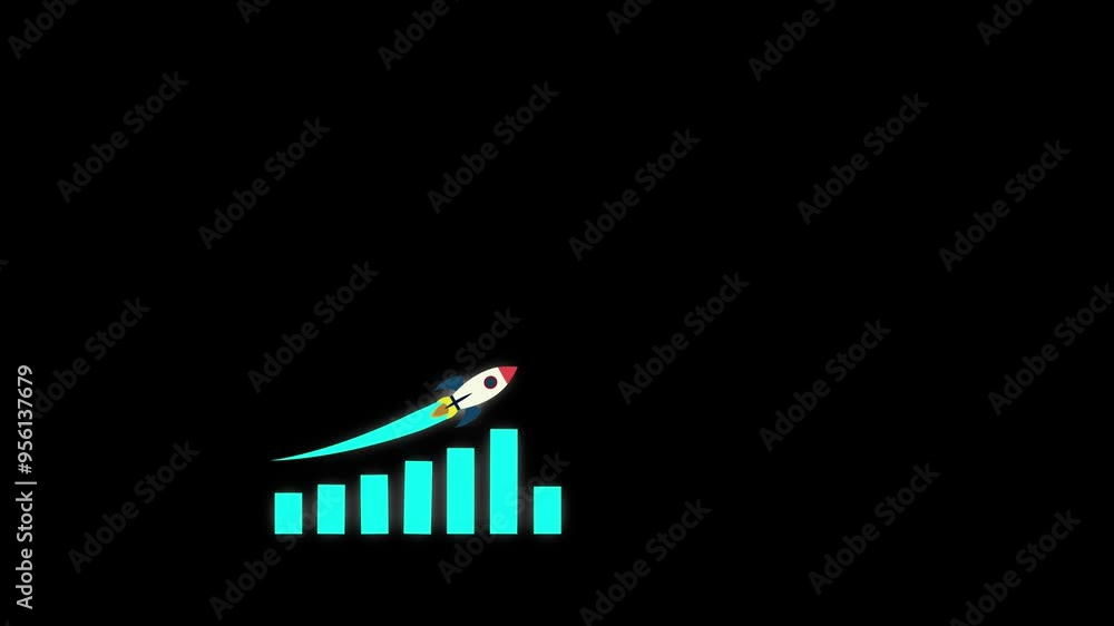 Cyan color Arrow Rising On Graph With rocket Sale Symbols. Abstract business growth and graph chart icon animation background. Profit, Business Success , progress, growth graph animation. Cyan color Arrow Rising On Graph With rocket Sale Symbols. Abstract business growth and graph chart icon animation background. Profit, Business Success , progress, growth graph animation.
