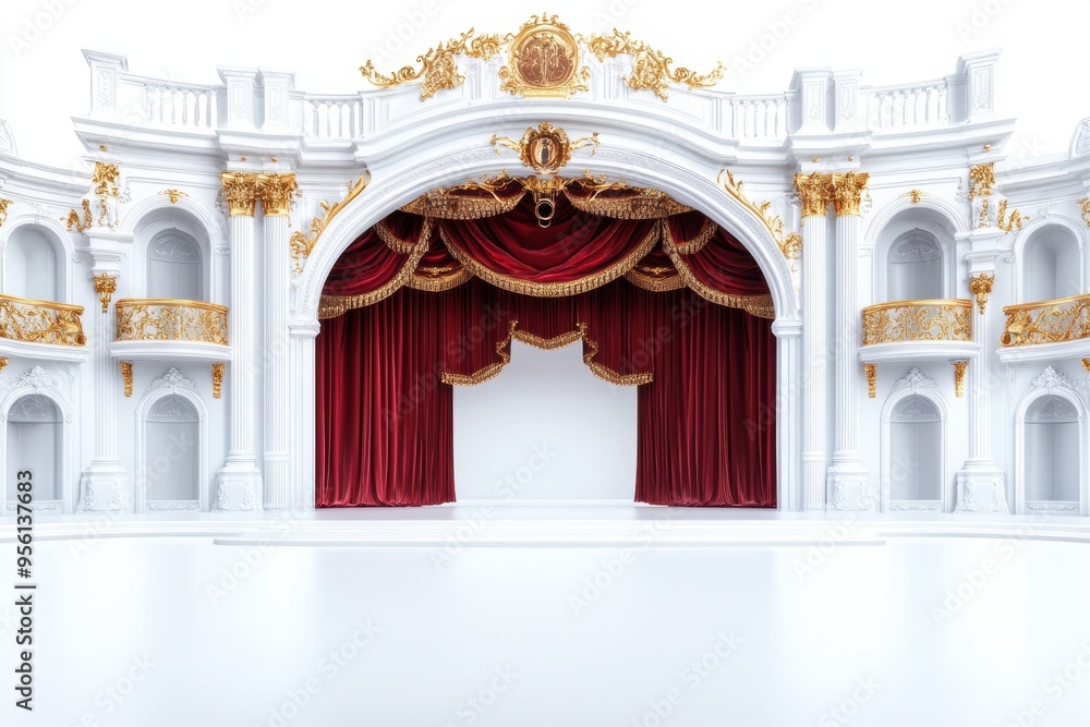 Fototapeta premium A luxurious palace theater featuring velvet curtains, golden balconies, and classical decor