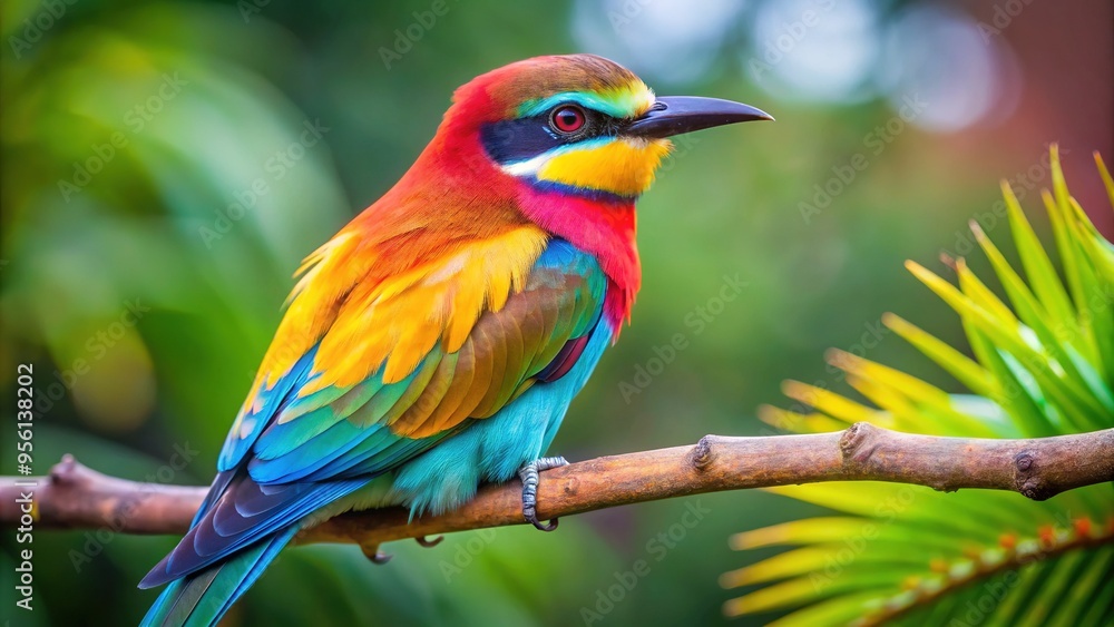 Fototapeta premium A beautiful, serene bird perches on a branch, showcasing its vibrant plumage and delicate features in a stunning display of natural elegance.