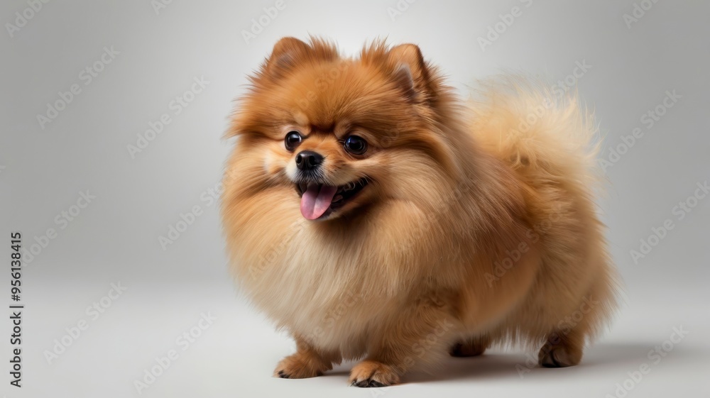 Fototapeta premium Smiling Pomeranian on transparent background, perfect for pet care ads 