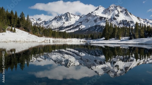 Snow-capped peaks mirrored in water