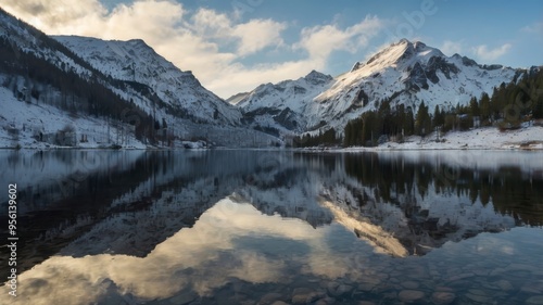 Wallpaper Mural Snow-covered mountains lake reflection Torontodigital.ca