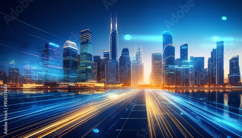 Digital cityscape with advanced skyline
