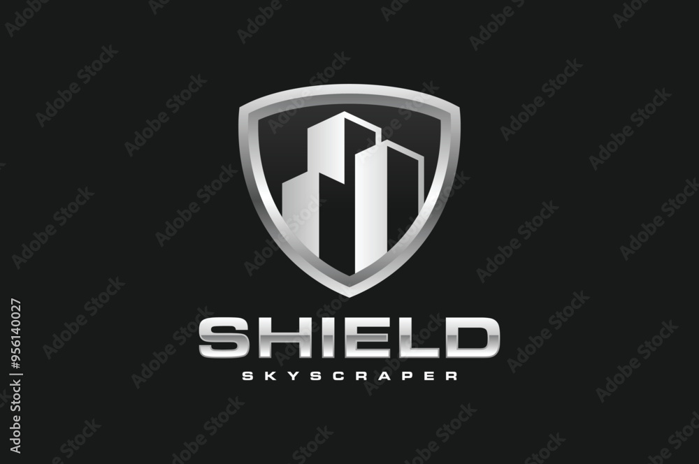 shield build skyscraper logo shield build skyscraper logo