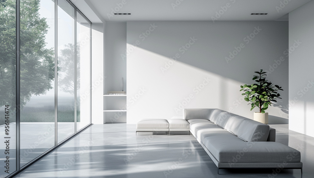 Fototapeta premium a minimalist living room with open space and uncluttered surfaces
