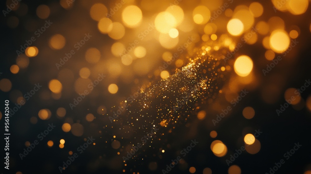 Golden sparkles shimmer in the air, creating a dazzling effect against a dark background during a festive celebration or event Golden sparkles shimmer in the air, creating a dazzling effect against a dark background during a festive celebration or event