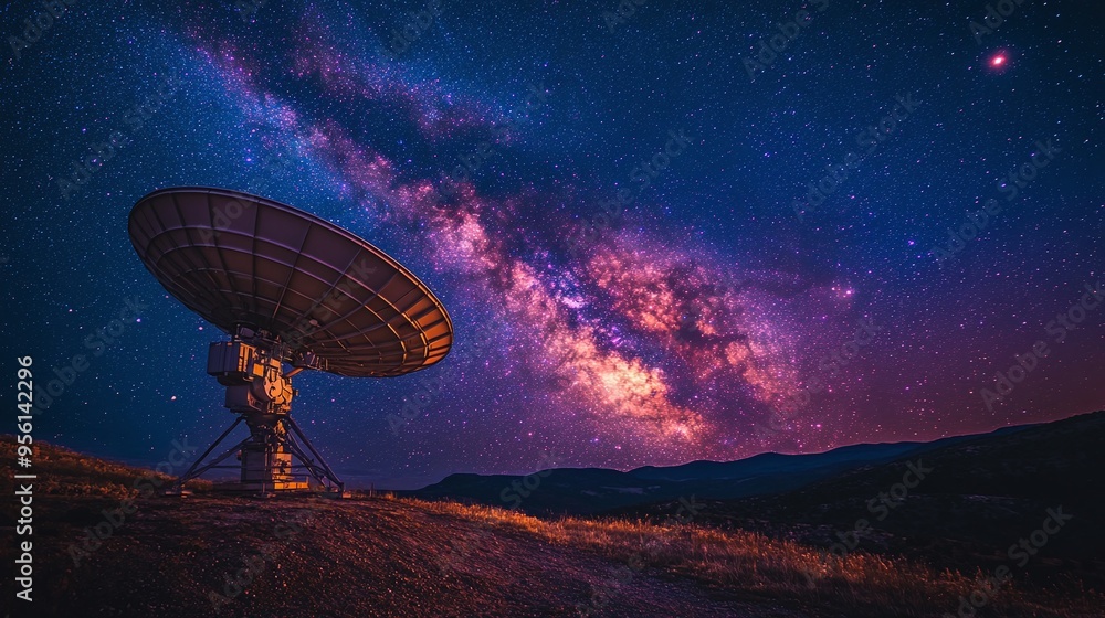 Satellite Dish Under Milky Way Galaxy Night Sky Satellite Dish Under Milky Way Galaxy Night Sky