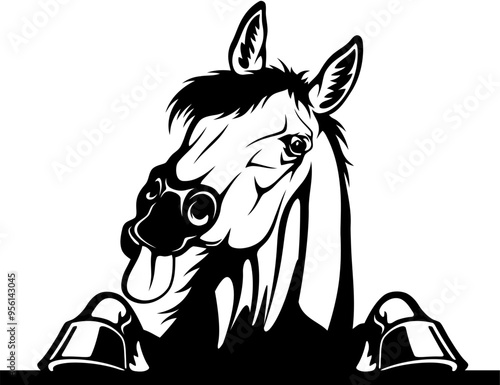 Peeking Horse - Funny Farm Animals peeking out - face head isolated on white
