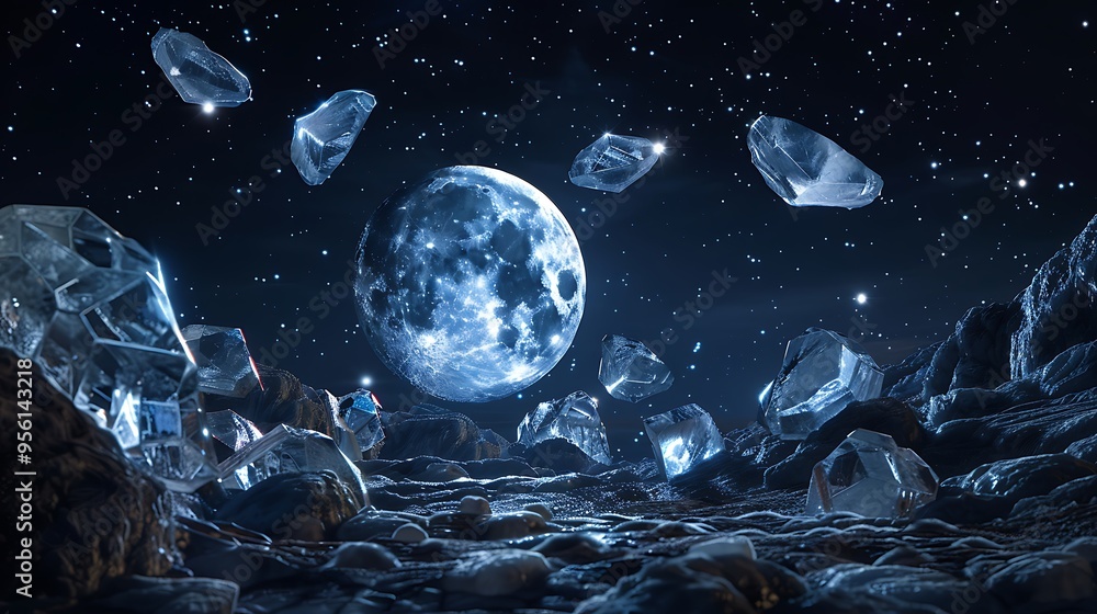 Moon gemstones depicting a calm night under the moon Moon gemstones depicting a calm night under the moon