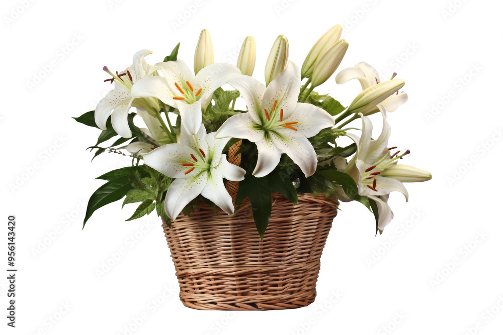 flowers gift in basket isolated on white flowers gift in basket isolated on white