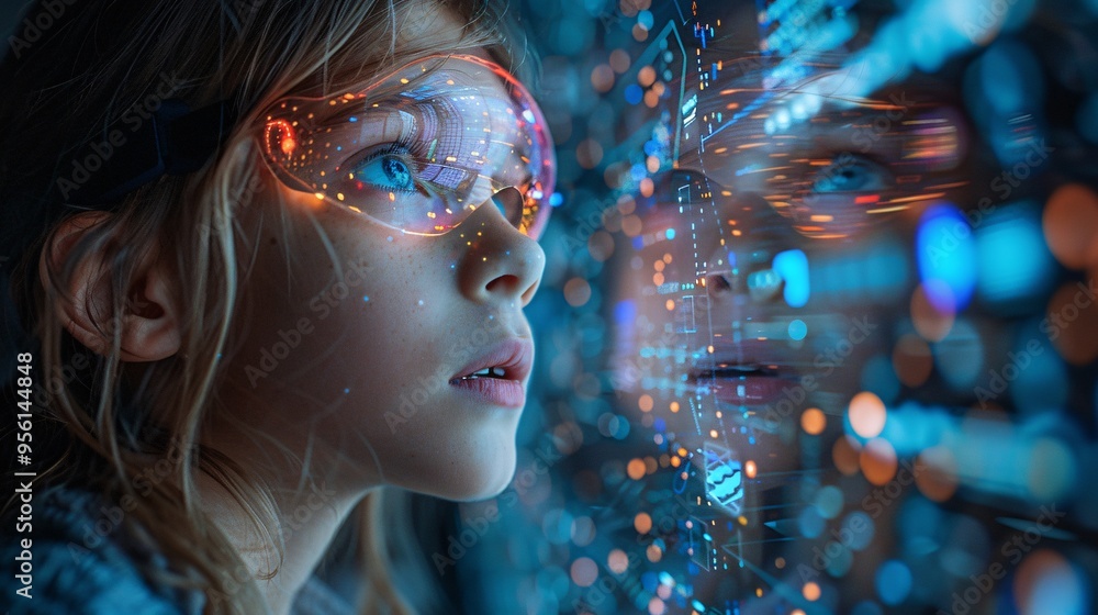 futuristic EdTech setting a young girl eagerly futuristic EdTech setting a young girl eagerly