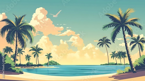 Wallpaper Mural Tropical Beach Paradise with Palm Trees and Blue Ocean Torontodigital.ca