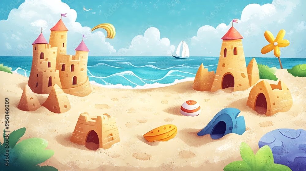Magical Beach with Sandcastles and Summer Fun Magical Beach with Sandcastles and Summer Fun