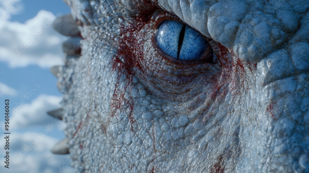 Obraz premium Closeup of a reptile's eye with vibrant blue iris