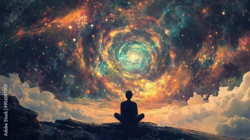 Meditating and observing the universe, enlightenment photo