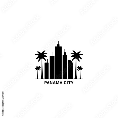 Panama City skyline city panorama vector flat modern logo, icon. Panama capital horizon emblem with landmarks and building silhouettes. Isolated graphic