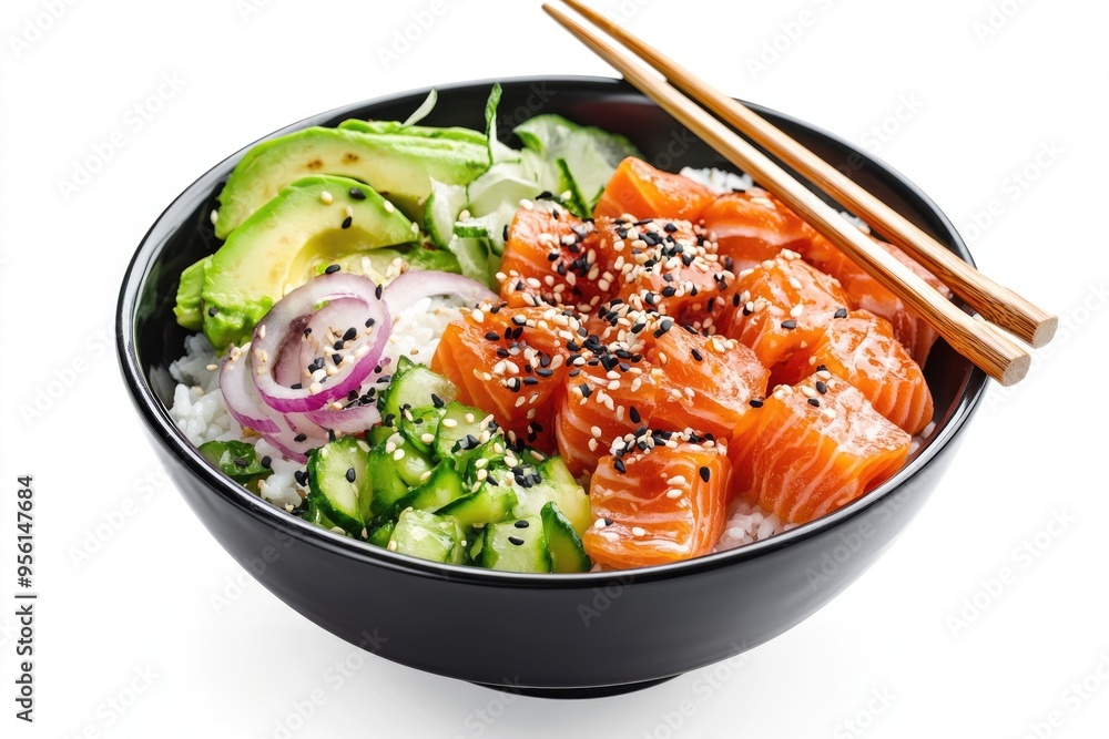 Salmon poke bowl with avocado rice Chuka Salad and more Salmon poke bowl with avocado rice Chuka Salad and more