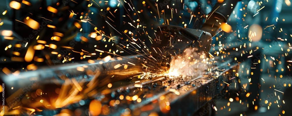 Welder at work creating sparks in an industrial setting Welder at work creating sparks in an industrial setting