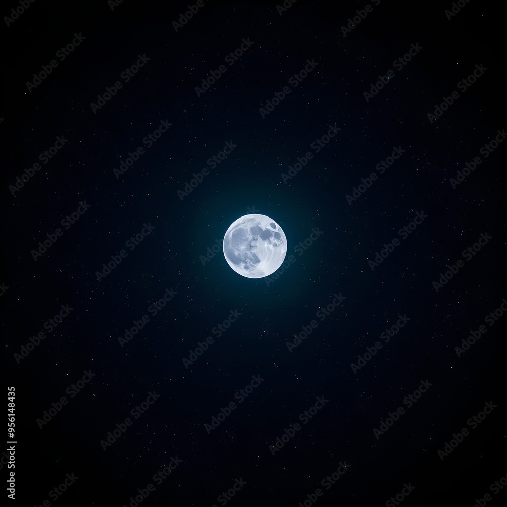 Fototapeta premium A dark, starry night sky with a bright, glowing moon.