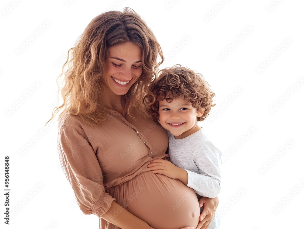 Joyful Mother and Child Sharing Intimate Pregnancy Moment Joyful Mother and Child Sharing Intimate Pregnancy Moment