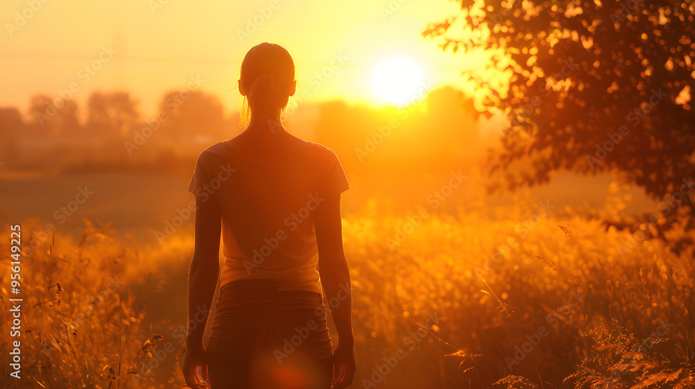 Contemplative Woman Watching a Sunset in a Peaceful Natural Setting Contemplative Woman Watching a Sunset in a Peaceful Natural Setting