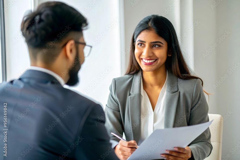Young Indian Businesswoman Discussing Contract with Client
Young Indian Businesswoman Discussing Contract with Client