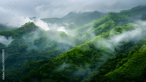 a lush and verdant mountain landscape unfolds, offering a breathtaking view of nature's grandeur.