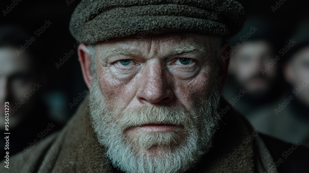 Weathered face of an elderly man with a thick beard Weathered face of an elderly man with a thick beard