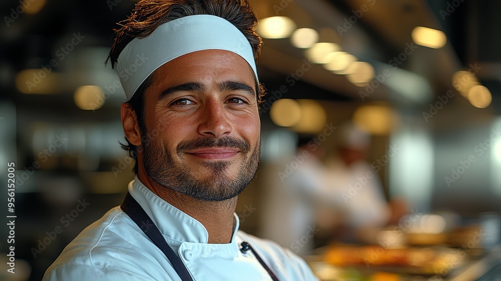 Fototapeta premium Portrait of a Smiling Chef in a Restaurant Kitchen