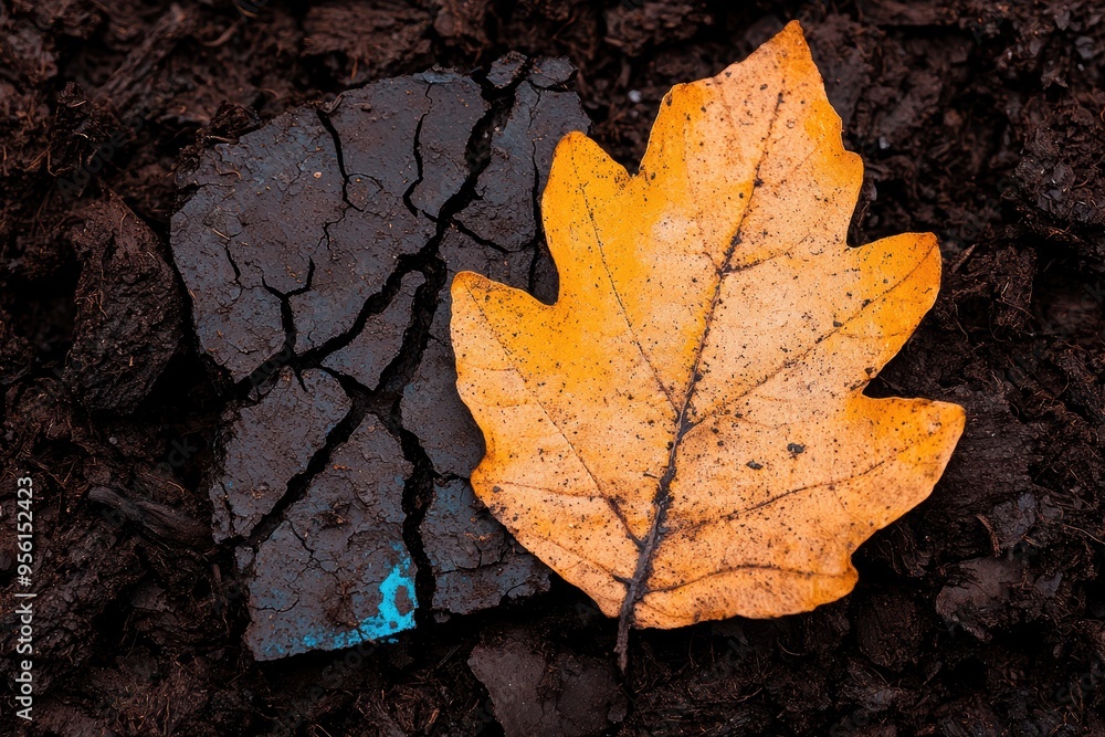 Fallen autumn leaf on cracked soil Fallen autumn leaf on cracked soil