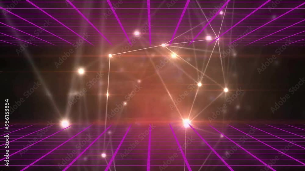 Glowing network connections and grid lines animation over abstract background Glowing network connections and grid lines animation over abstract background