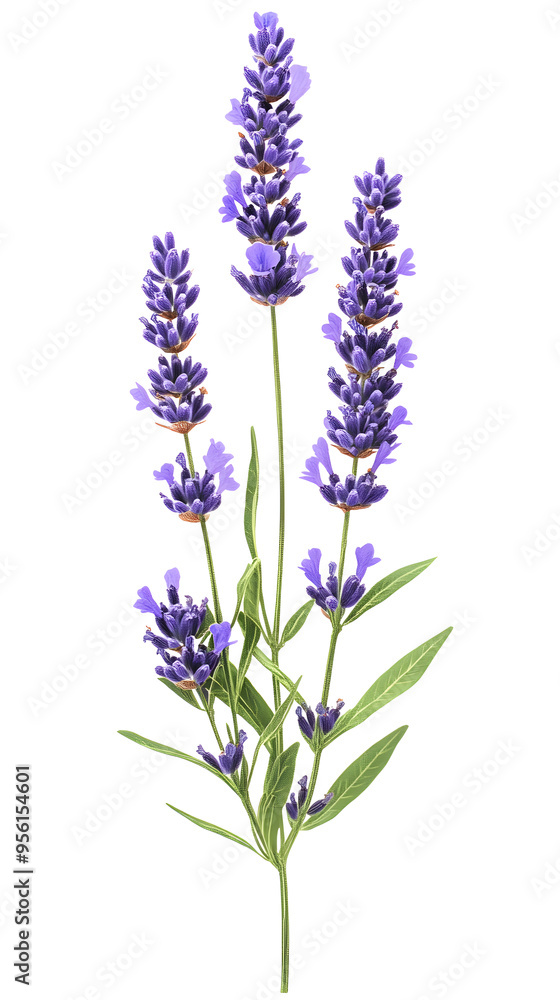 Obraz premium Lavender flowers watercolor illustration isolated on white background. Organic Lavandula herb stems with buds and green leaves 