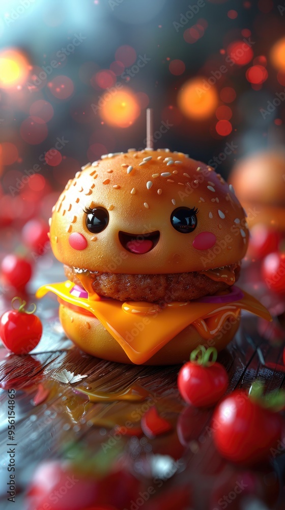 Smiling Burger with Sesame Seeds and a Candle Smiling Burger with Sesame Seeds and a Candle