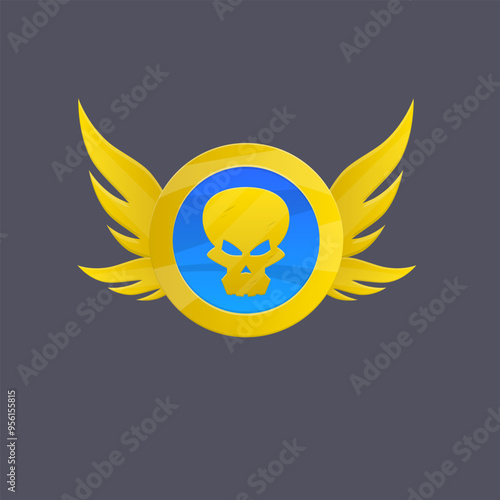 Coin Medal Achievement Wings Skull Golden Icon Badge Game UI Isolated Vector Design