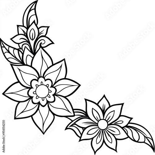 Elegant Corner Floral Border Line Vector Design, Perfect for Invitations, Greeting Cards, and Decorative Projects, Simple and Beautiful Floral Corner Line Art in High-Resolution Vector Format