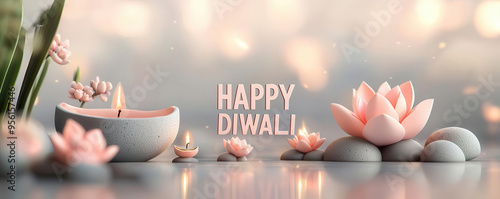 Diwali crackers, flower pots and chakras, 3D illustration
