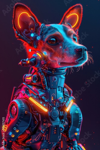Cyberpunk Dog in Neon Lights